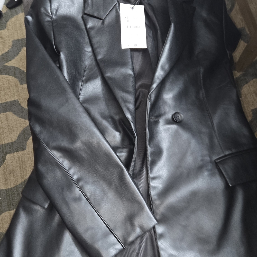 Zara Black Faux Leather Blazer
